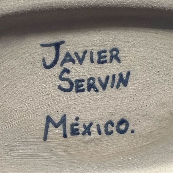 VTG Javier Servin signed Blue Majolica Floral Ceramic Flask - Picture 8 of 8